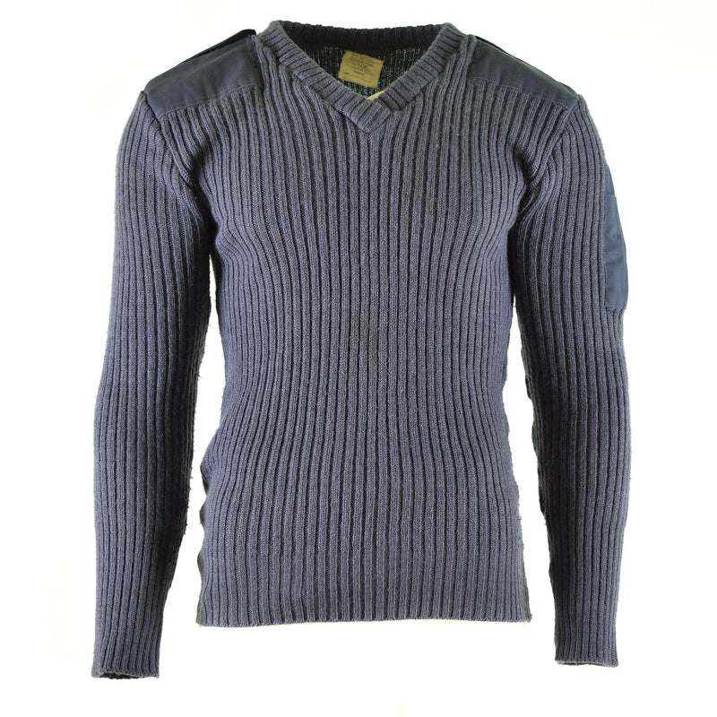 Jumper del ejército británico Original Comando Jumper azul suéter gris lana en V
