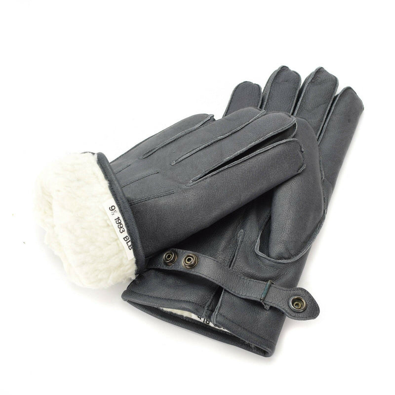 Guantes de cuero de policía alemanes genuinos patrulla lana gris forrada 100% invierno cálido nuevo