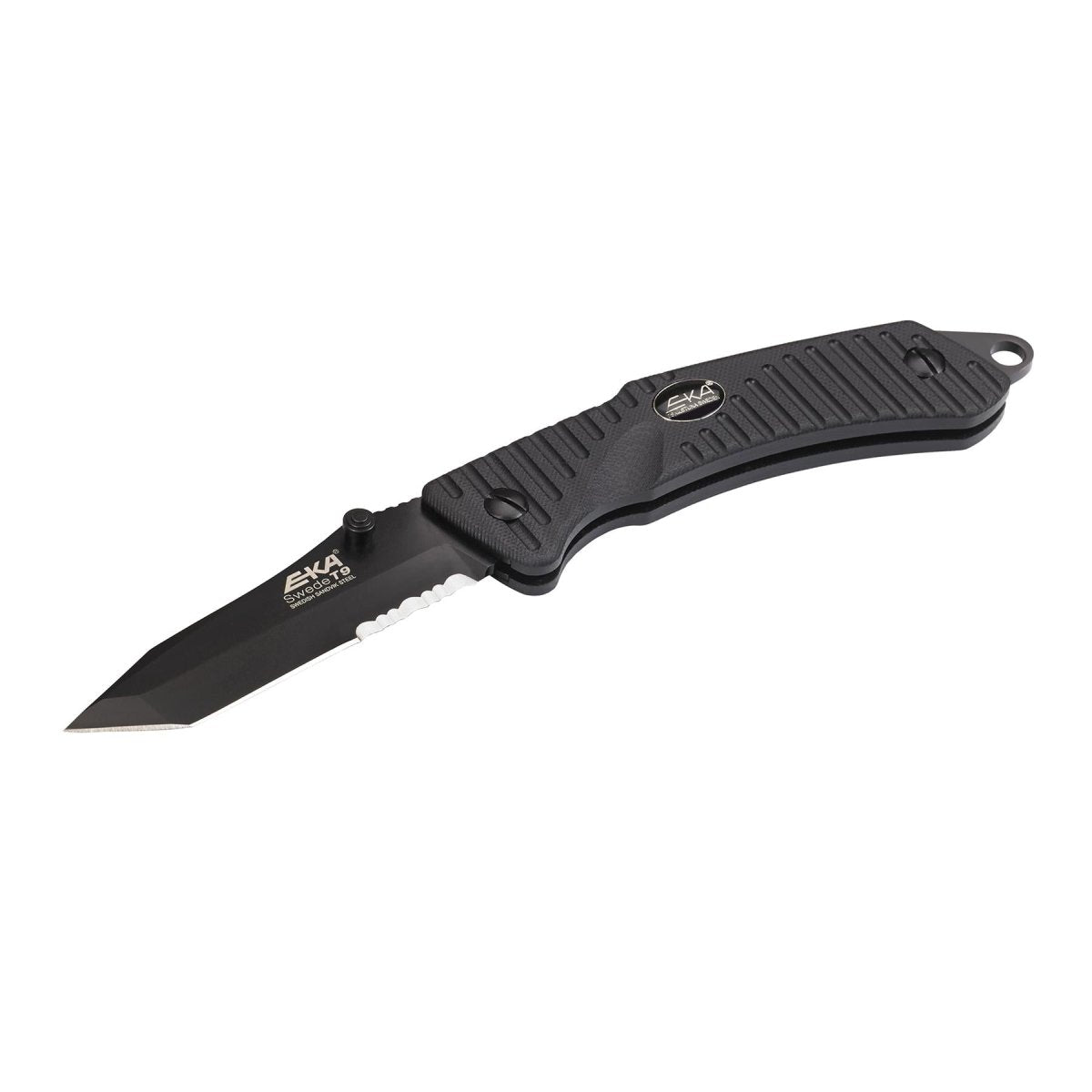 Navaja plegable EKA Brand Swede 9 57 HRC 12C27 arrancador de fuego de acero mango negro