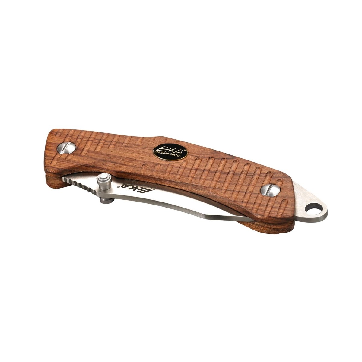 Navaja plegable EKA Brand Swede 9, acero inoxidable 57 HRC, mango de madera