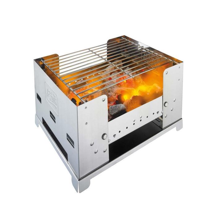 Parrilla de carbón compacta y plegable de acero inoxidable con brasas para cocinar al aire libre y hacer picnics