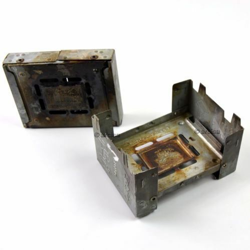 Vintage ESBIT aluminum folding cooking stove used by German Army, compact and lightweight for camping and bushcraft.