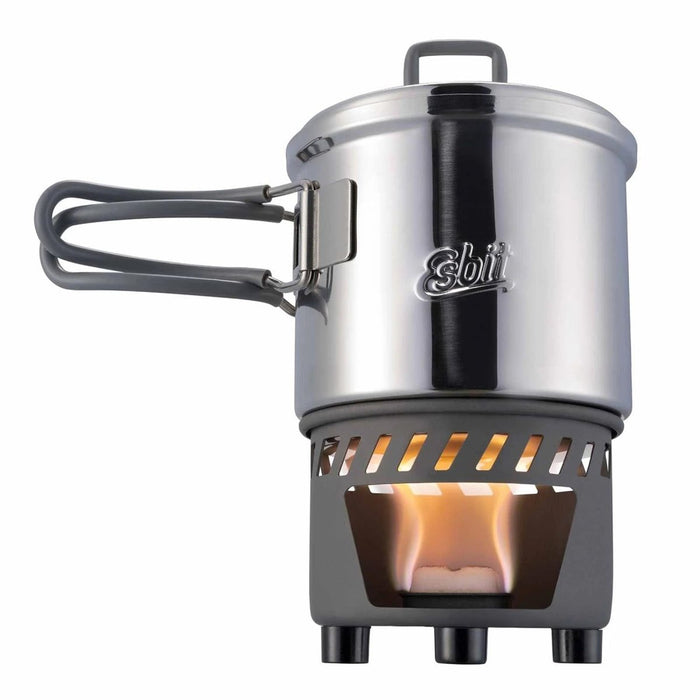 ESBIT Juego de cocina de combustible sólido Soporte liviano Olla de acero inoxidable de 585 ml - GoMilitar