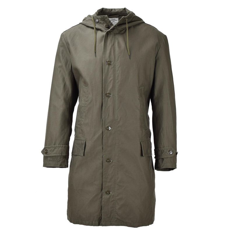 Original alemana militar larga parka chaqueta oliva abrigo con capucha ejército al aire libre