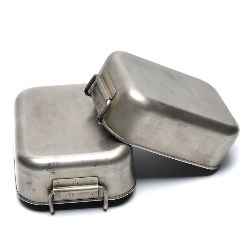 Original holandés Militar de acero inoxidable 2 PCS Mess Tins Mess Cooker Military Bushcraft