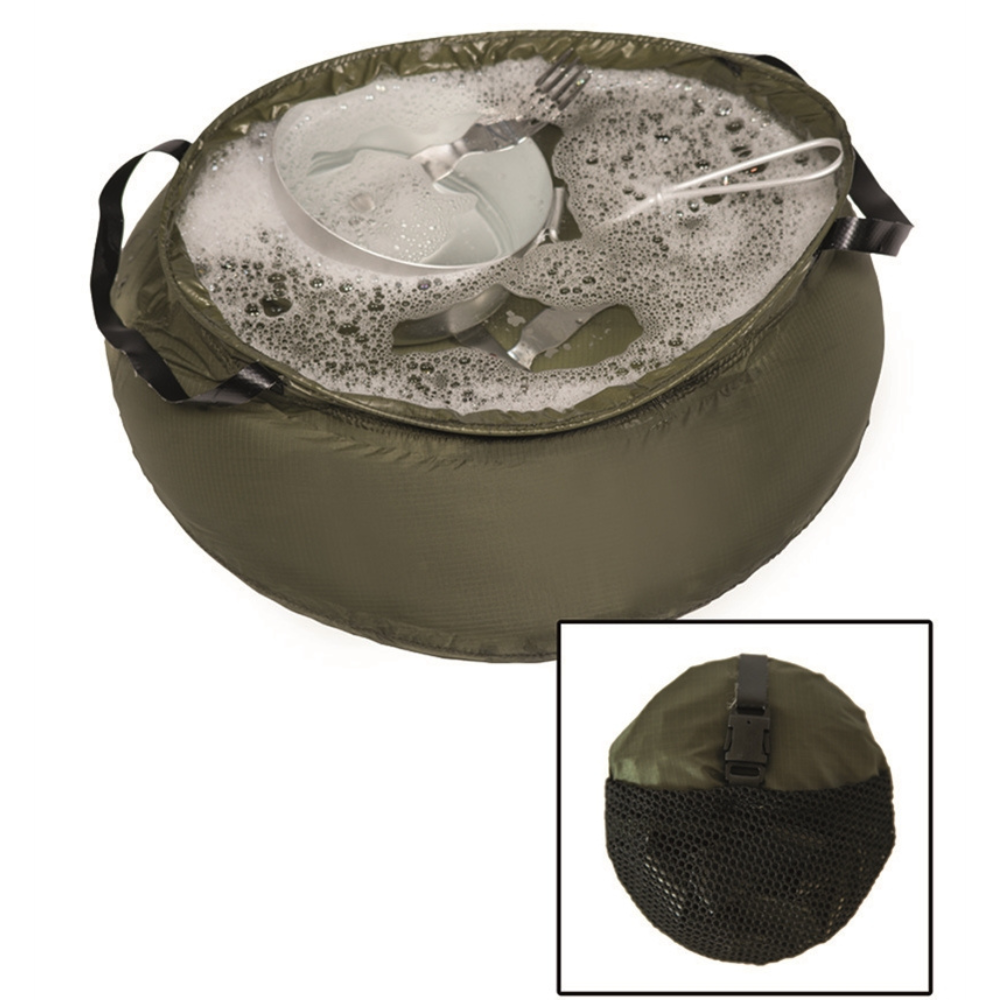 Cuenco de nailon plegable Mil-Tec, 10 L de diámetro exterior, lavabo para acampar, color verde, plegable