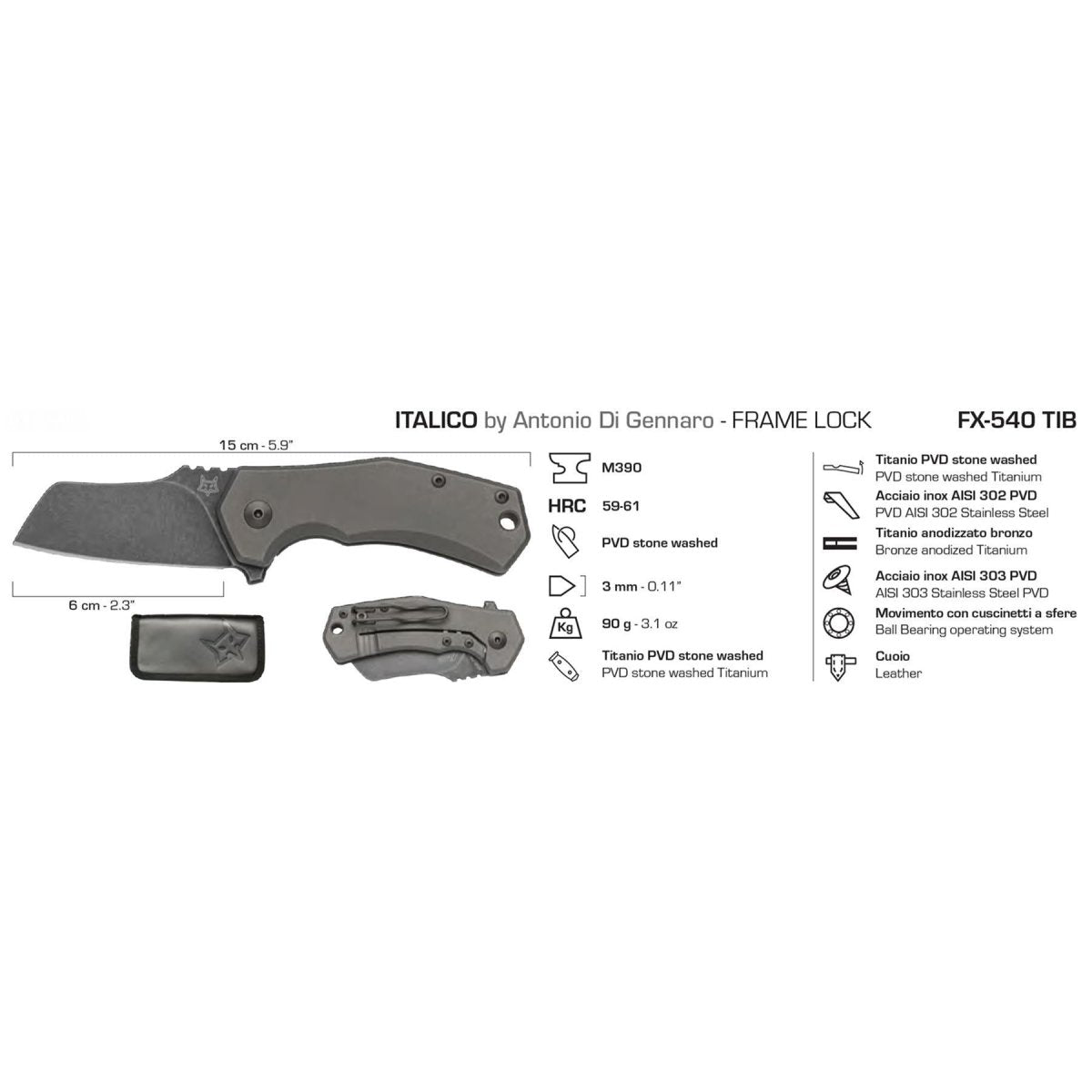 Fox Knives ITALICO navaja de pata de cordero M390 acero táctica compacta plegable