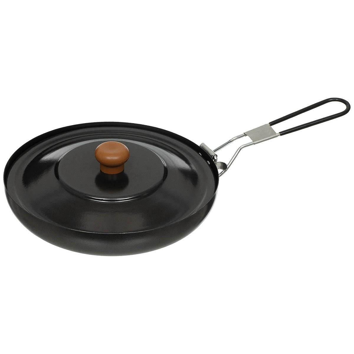 Fox Outdoor Sartén Acero Plegable Mango Recubierto De Goma Tapa Esmaltada Negro