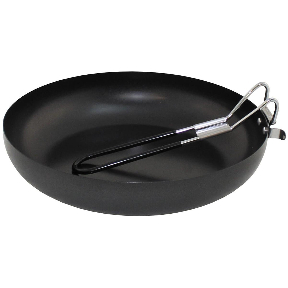 Fox Outdoor Sartén Acero Plegable Mango Recubierto De Goma Tapa Esmaltada Negro