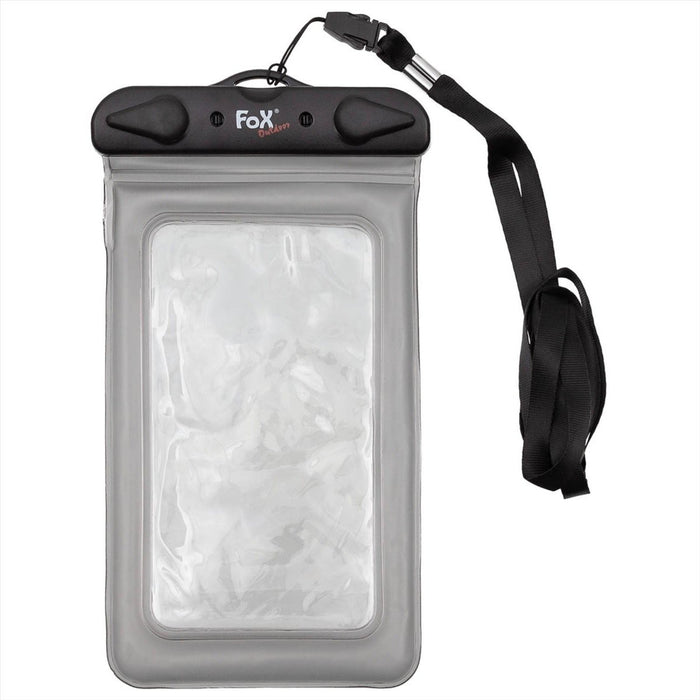 Bolsa para smartphone Fox Outdoor transparente e impermeable con cierre hermético y correa ajustable para el cuello negra para protección en exteriores