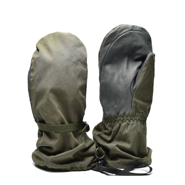 Manoplas genuinas de GoreTex color oliva del ejército austríaco con palmas de cuero impermeables para uso militar y al aire libre.