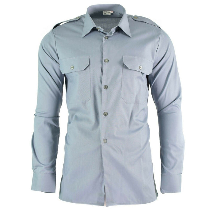 Auténtica camisa BDU de manga larga gris ejército austriaco con charreteras y bolsillos en el pecho, auténtica prenda militar excedente.