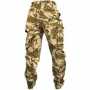 British army desert camouflage combat trousers with cargo pockets and adjustable bottoms for outdoor durability and comfort