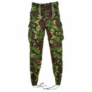 British army DPM combat trousers in 95 woodland camouflage with cargo pockets and adjustable waist tabs