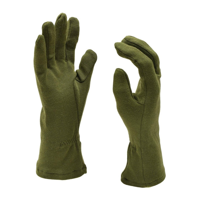 Par de guantes del ejército británico resistentes al fuego de color verde oliva hechos de mezcla de lana con muñequeras elásticas