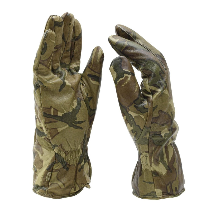 Pair of insulated Genuine British military MK II leather combat gloves in MTP camouflage with reinforced padding and stitching