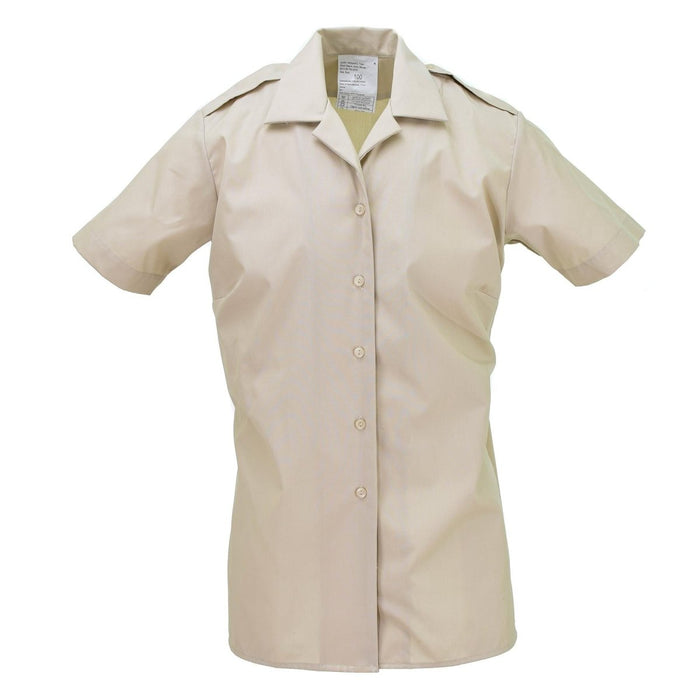 Blusa formal caqui de manga corta para mujer militar británica con charreteras, tela duradera de alta calidad, nueva condición.