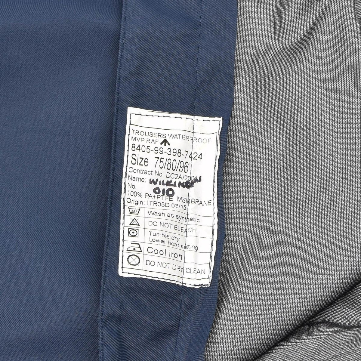 Genuinos pantalones MVP británicos Pantalones impermeables Royal Air Forces Pantalones de lluvia Azul