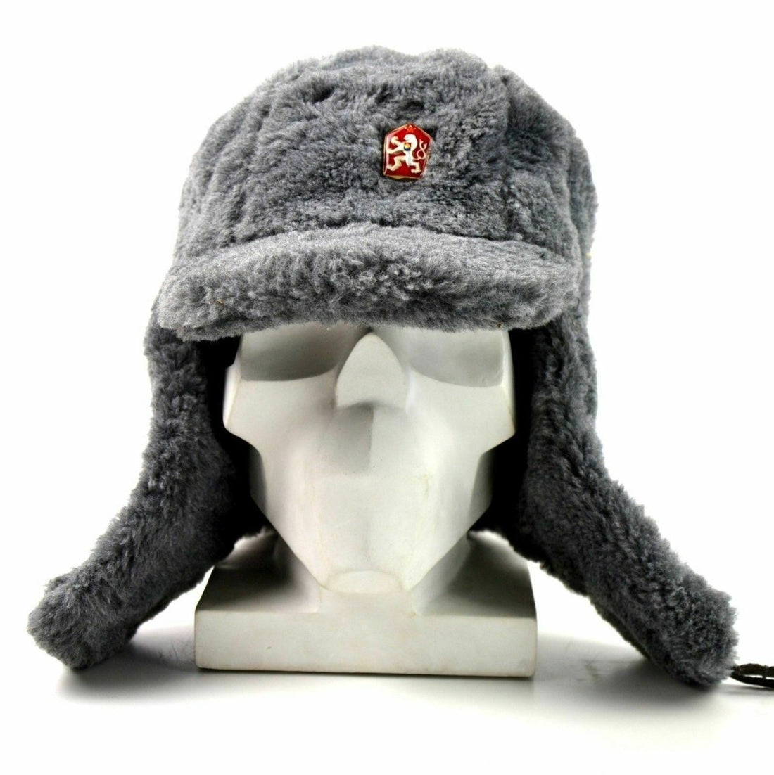 Genuino ejército checo Capa de invierno Ushanka Fur gris Sombrero cálido Cz Militares Isignia