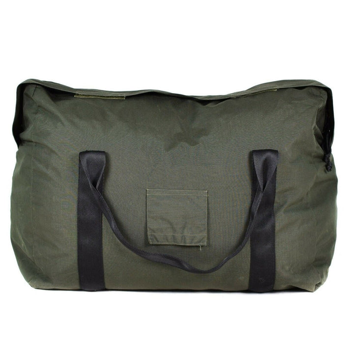 Bolsa porta saco de dormir genuina del ejército holandés de color verde oliva con asas negras y cierre de cremallera para guardar equipo militar