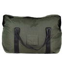 Genuine Dutch army olive green sleeping bag carrier pouch with black handles and zipper closure for military gear storage