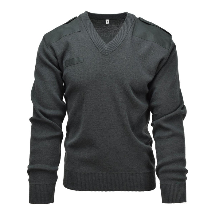 Jersey de comando de cuello en V del ejército holandés genuino de color verde oscuro con parches en los hombros, suéter de estilo militar