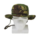 Genuine Dutch military boonie hat in DPM camo with wide brim, neck flap, ventilation eyelets, and adjustable chin strap