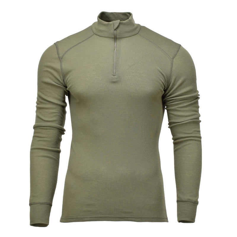 Genuine Dutch Military thermal underwear shirt, long sleeve, high neck, breathable lightweight base layer for all seasons.