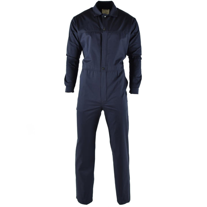 Genuino mono militar holandés azul marino con mangas largas y botones frontales, ideal para trabajos y actividades al aire libre.