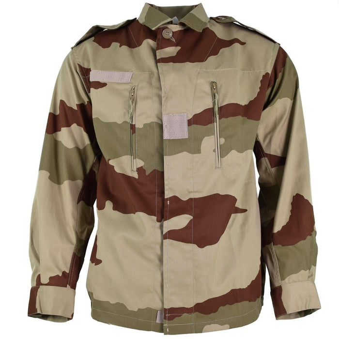 Chaqueta de camuflaje del desierto F2 del ejército francés con bolsillos en el pecho con cremallera y charreteras, diseño de excedente militar duradero