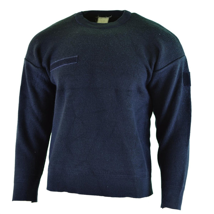 Auténtico jersey comando azul del ejército francés con cuello redondo, suéter militar ligero y duradero con parches de gancho y bucle.