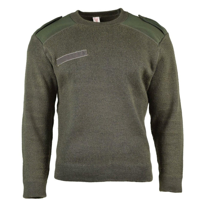 Jersey auténtico del ejército francés de color verde oliva con hombros y codos reforzados, cuello redondo, jersey militar duradero.