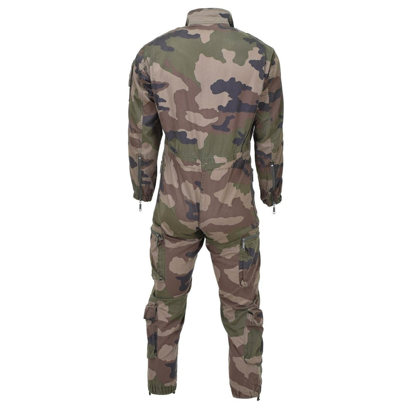 Back view of genuine French military CCE camouflage coverall jumpsuit with roomy fit and durable fabric