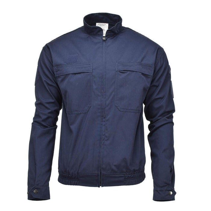 Chaqueta deportiva de la Policía Militar Francesa de color azul oscuro con cintura elástica y bolsillos en el pecho para uso en servicio activo.
