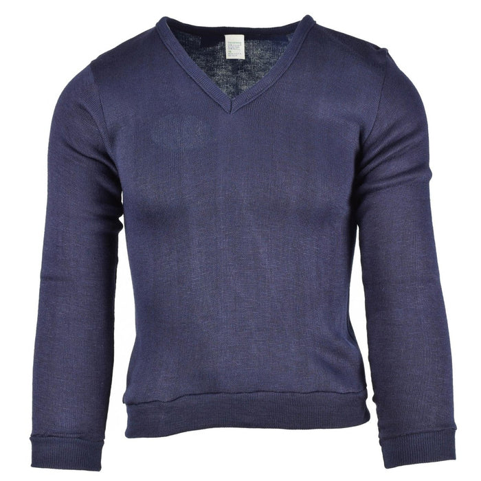 Auténtica sudadera de punto azul de la Escuela Militar Francesa con cuello de pico y confeccionada en tejido ligero de algodón transpirable.