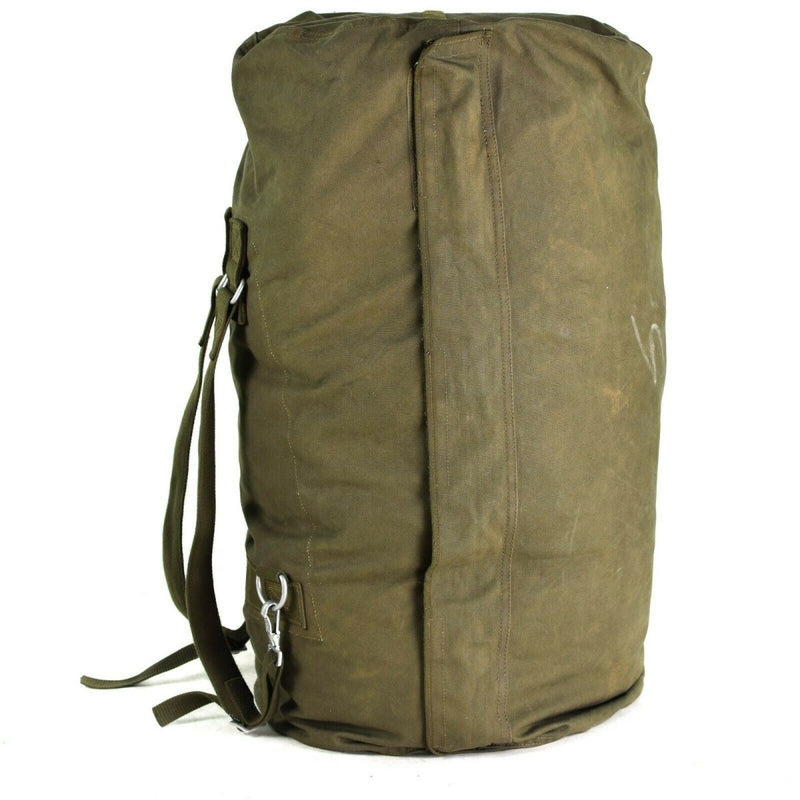 Large genuine German army olive sea sack duffel bag with shoulder straps, durable and spacious military backpack.