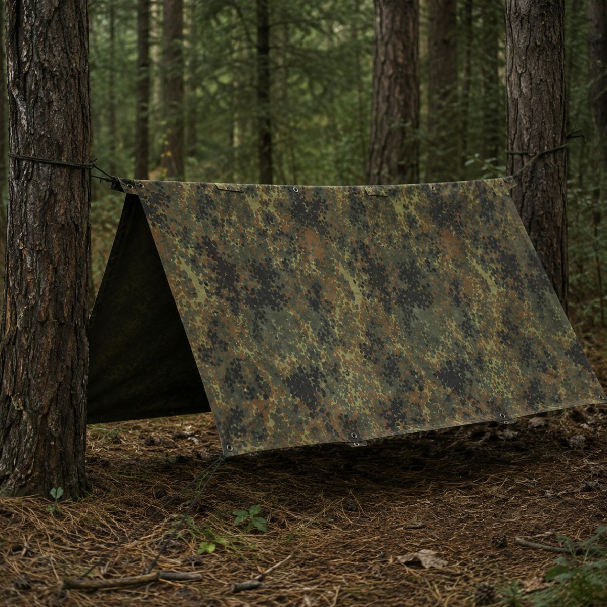 Refugio genuino del ejército alemán Half Tarpaulin Fleckt. tapa de lona impermeable poncho