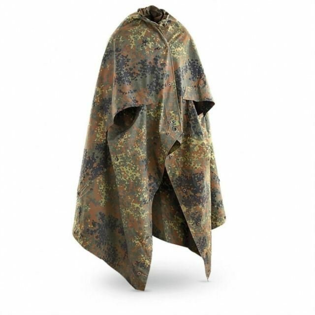 Poncho de media lona impermeable auténtico del ejército alemán en camuflaje Flecktarn para camping o uso militar