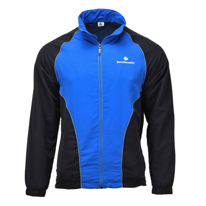 Chaqueta deportiva azul y negra genuina de la Bundeswehr militar alemana con cremallera y ribetes reflectantes para actividades al aire libre