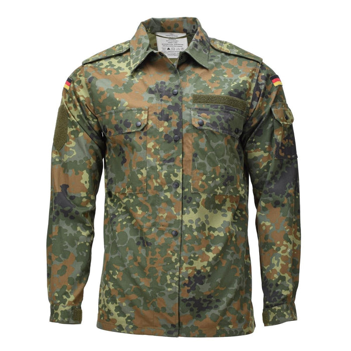 Camisa de campo de camuflaje Flecktarn con cierre de botones a presión para mujer