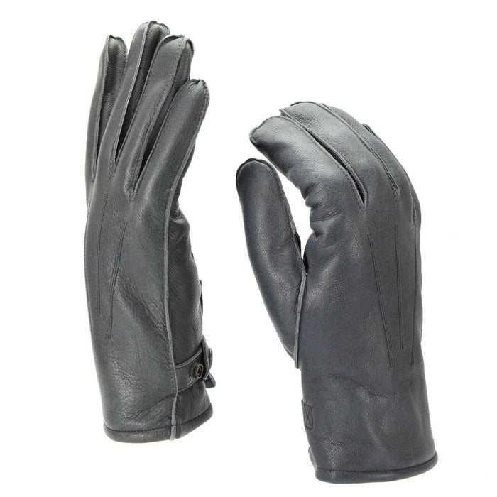 Par de auténticos guantes de cuero gris de la policía alemana forrados con lana para brindar calidez y durabilidad en invierno.