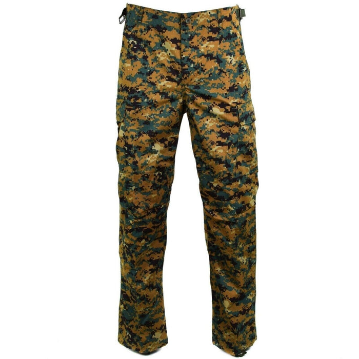 Pantalones RipStop auténticos del ejército de Guinee Bissau en camuflaje digital savana con rodillas reforzadas y cintura ajustable.