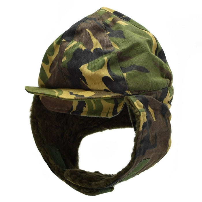 Gorra auténtica del ejército holandés con camuflaje DPM y cálido forro de piel sintética para uso militar en invierno.