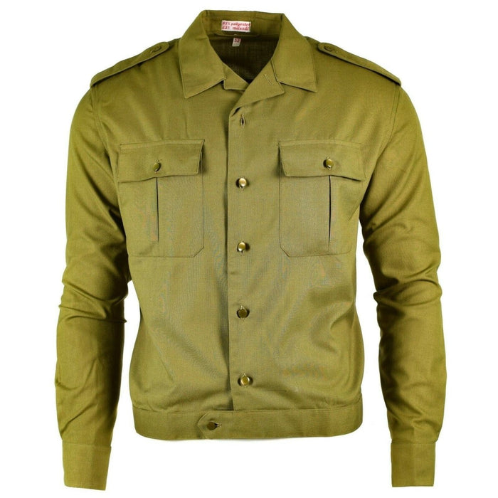 Camisa caqui de oficial del ejército húngaro de manga larga con bolsillos en el pecho con botones y charreteras en los hombros, diseño militar duradero