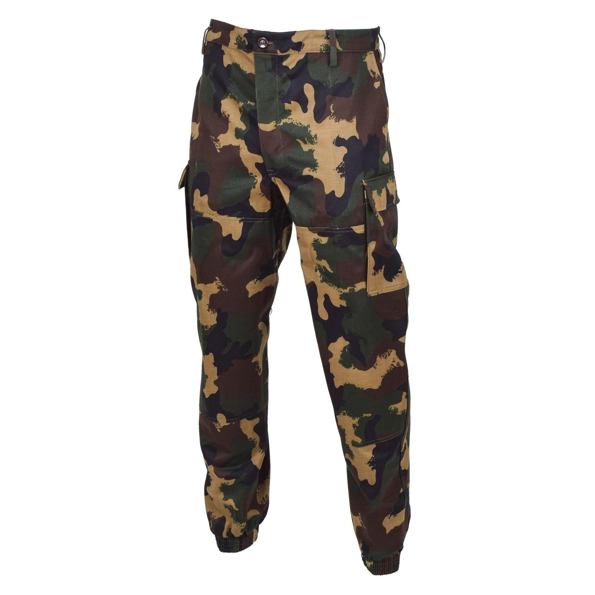 Pantalones de tropas de campo militar húngaros genuinos M1990 CAMO DE BOODLANDO REFORZADO NUEVO
