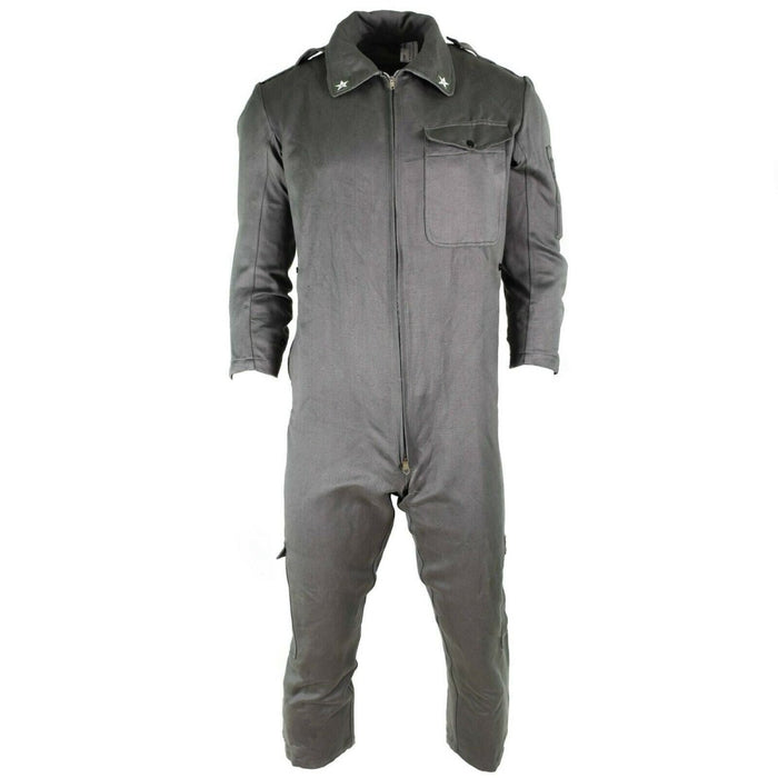 Genuino mono gris militar del ejército italiano con cremallera frontal, bolsillo en el pecho y tejido duradero de mezcla de algodón.