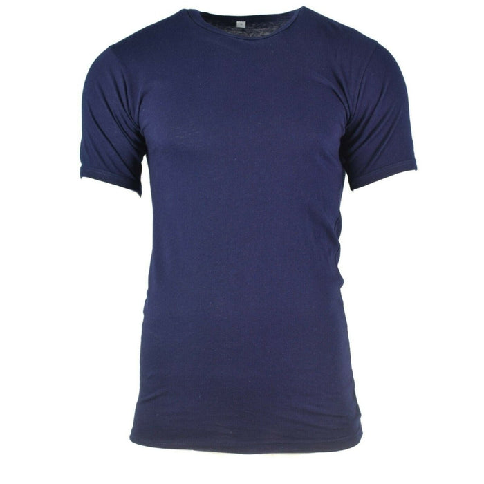 Camiseta de manga corta de algodón azul marino genuina del ejército italiano con un diseño clásico de inspiración militar, nueva condición.