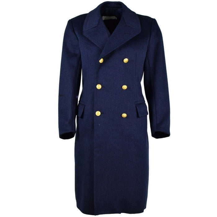 Auténtico abrigo militar italiano de lana en color azul con botones dorados cruzados, diseñado para oficiales del Ejército del Aire.