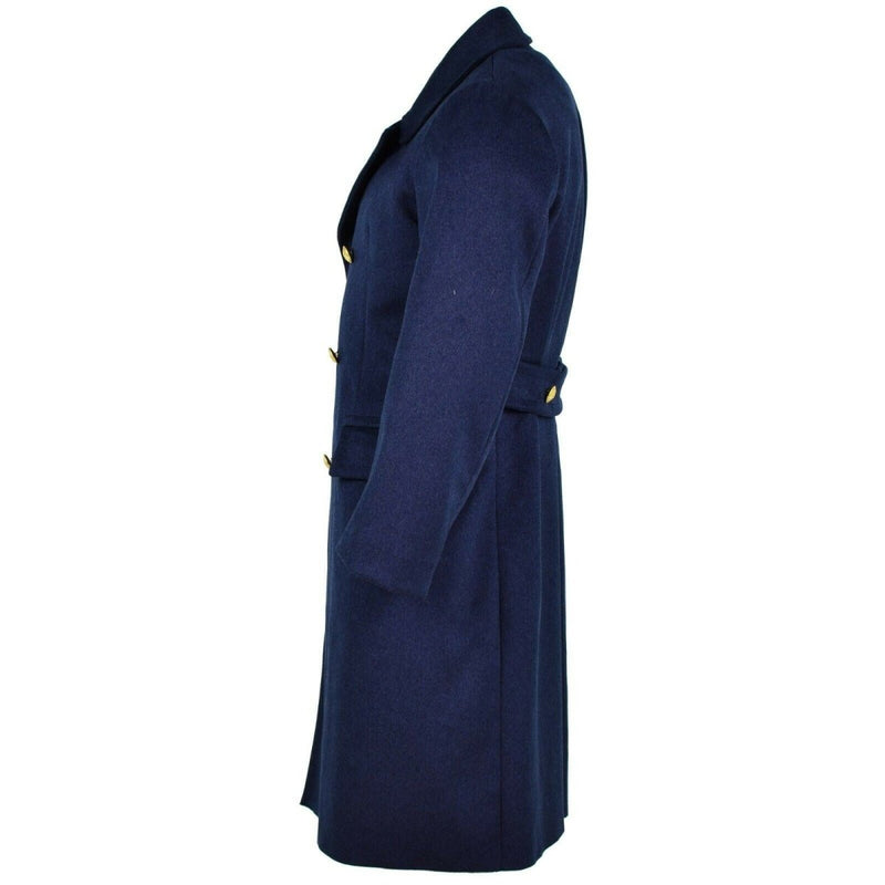Side view of genuine Italian army blue wool overcoat designed for military and air force officers.