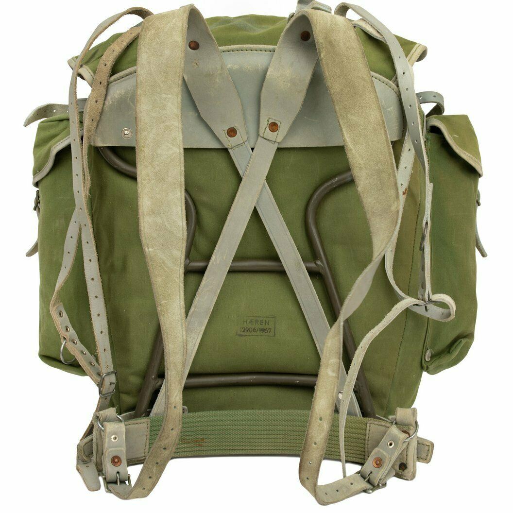 Mochila militar noruega genuina con paquete de mochila de cuero de lona del ejército de marco